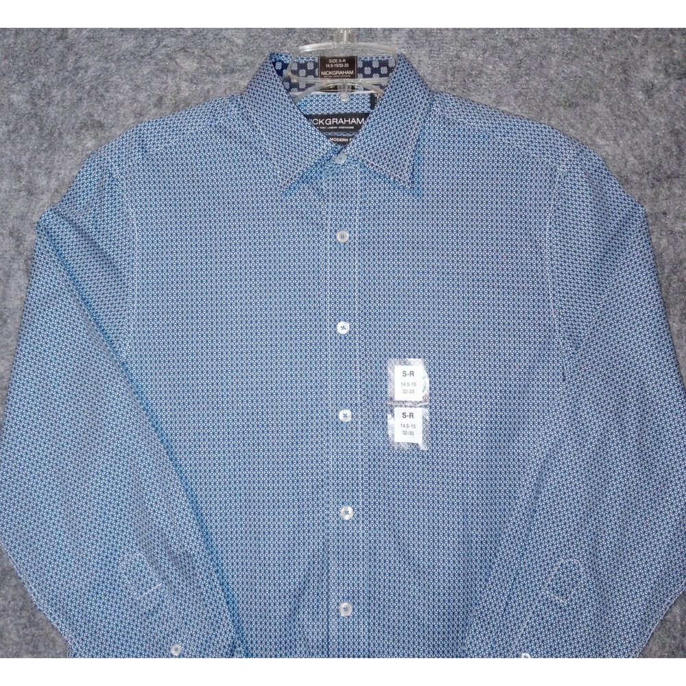 Nick Graham Button Down Shirt Mens S Blue Geometric Stretch Modern Fit NWT - Picture 3 of 8